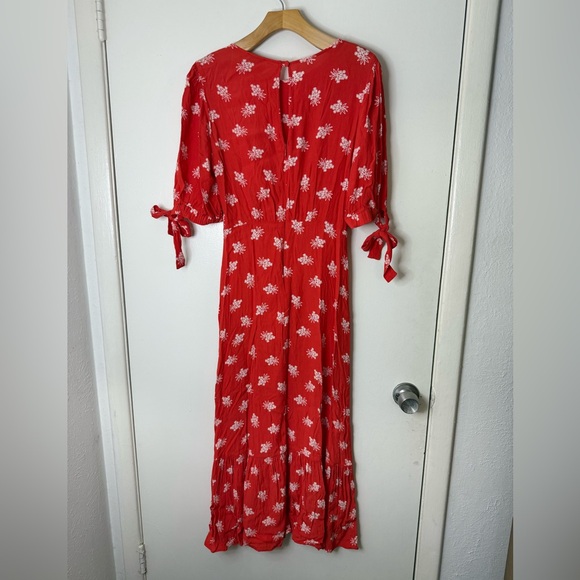 Ghost London red and white floral tie sleeve, short sleeve midi dress S - Picture 8 of 10